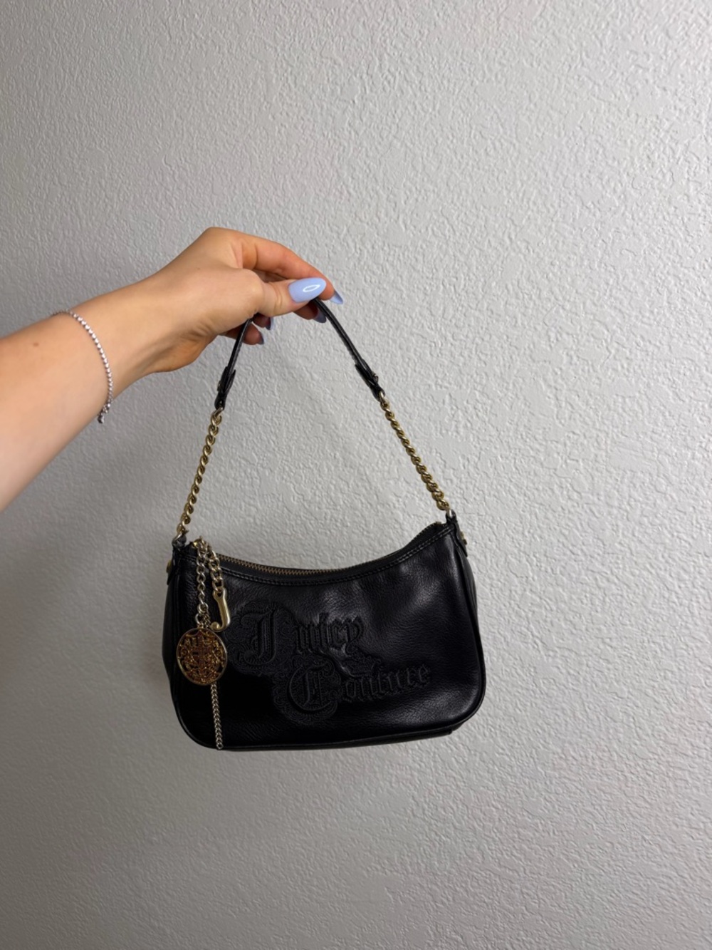 Juicy Couture Black Leather Shoulder Bag with Gold Chain Detail